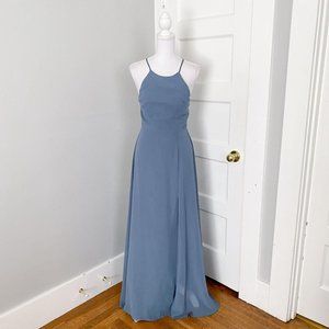 Jenny Yoo Kayla Halter Maxi Bridesmaid Dress Blue